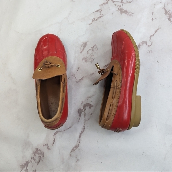 Tory Burch Loafer Women 9 39 Red Bean Boot Wellie Slip On Shoe Leather Rain Boat - Picture 1 of 16